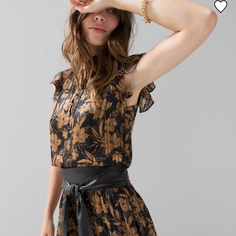 WHBM Smocked Waist Ruffle Midi dress Tan, size  s but fits like a medium